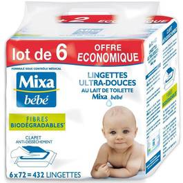 Mixa bébé lingettes au lait hydratante 6x72