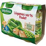 Petits pots pour bébé légumes verts et poulet BLEDINA, dès 6 mois, 2x200g
