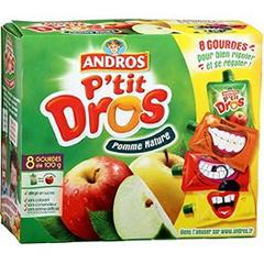 Compote pomme nature P'tit Dros ANDROS, 8 gourdes, 800g