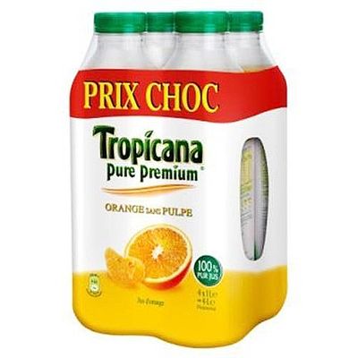 100% Pur jus d'orange Tropicana sans pulpe 4x1l