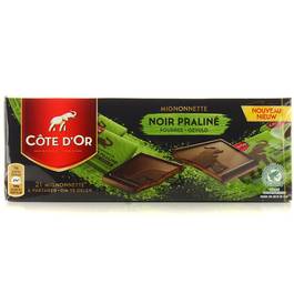 Chocolat noir praliné COTE D'OR, 21 mignonettes de 10g