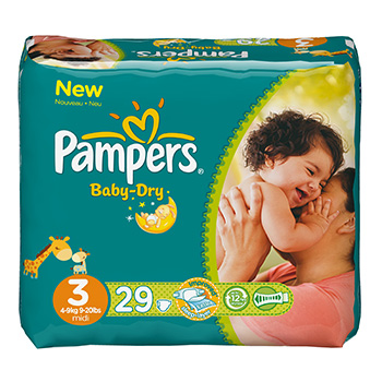 Pampers, Couches baby-dry, taille 3 : 4-9 kg, le paquet de 29