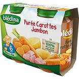 Petits pots pour bébé carottes et jambon BLEDINA, dès 6 mois, 2x200g